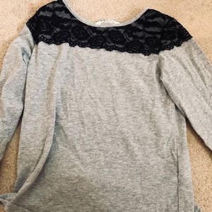 Gray and black lace top